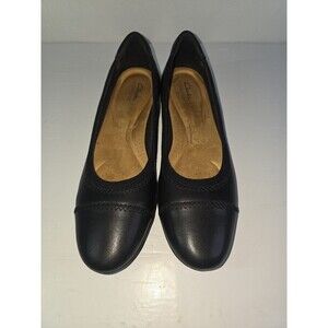 Clarks SARA Ballet Flats Womens Size 12 Black Leather Dress Cap-Toe Loafers Pump